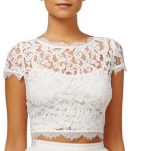 🔴 Adrianna Papell Lace Crop Top White